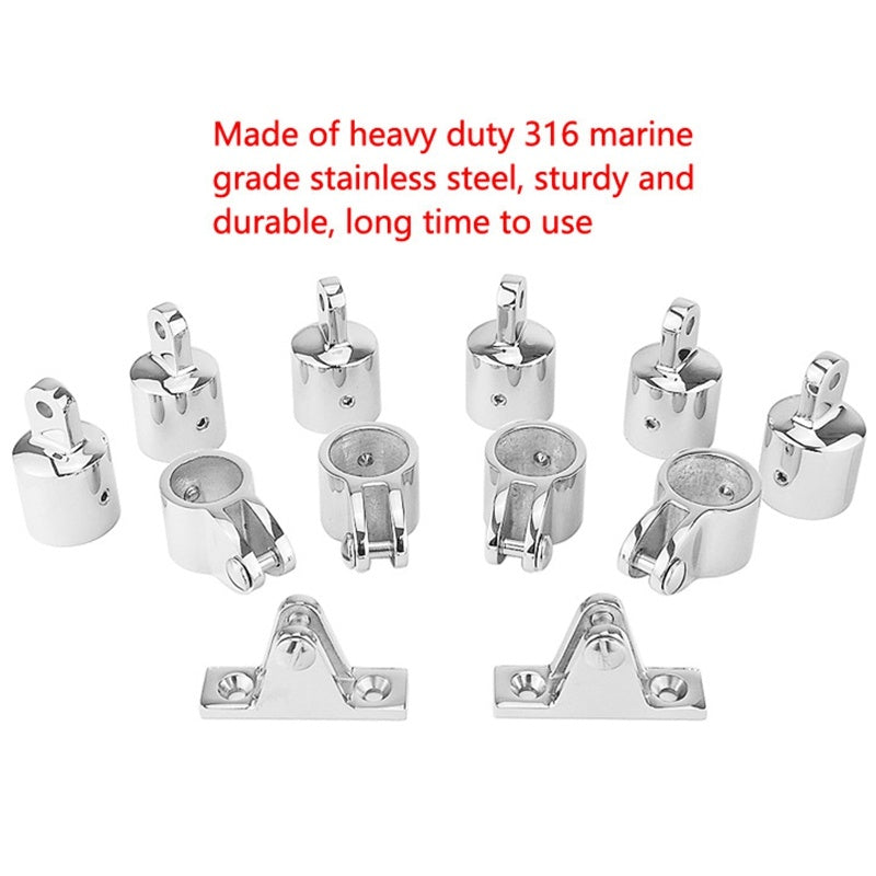 12 PCS Universal 3-Bow Bimini Top Stainless Steel 316 Marine Hardware Set Deck