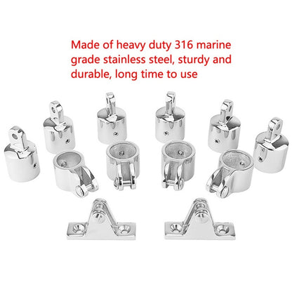 12 PCS Universal 3-Bow Bimini Top Stainless Steel 316 Marine Hardware Set Deck